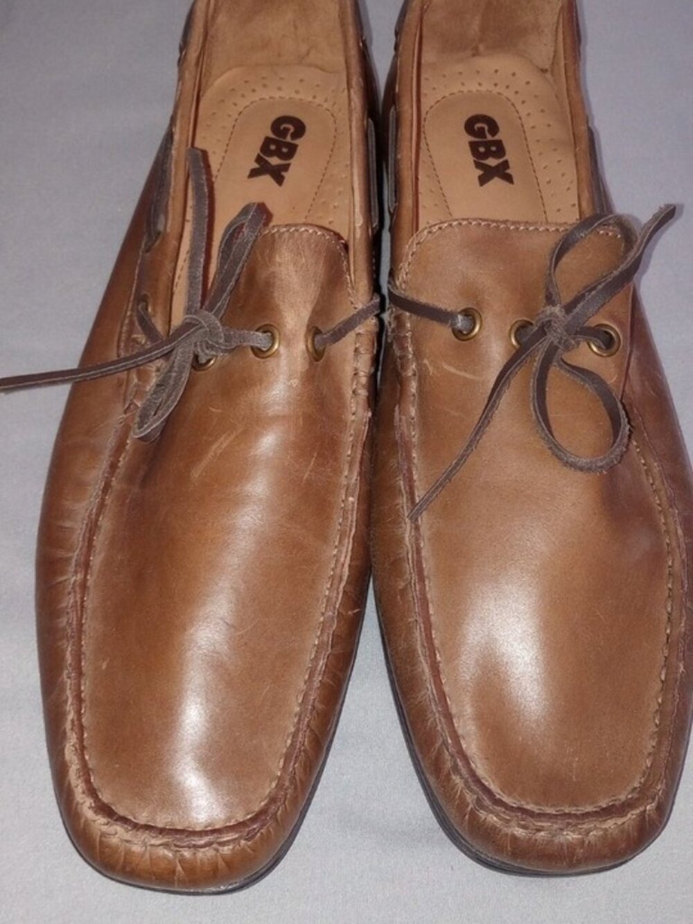 GBX "Henley" Men's Size 12 D Brown Leather Loafers Slip One Tie Front Detailing